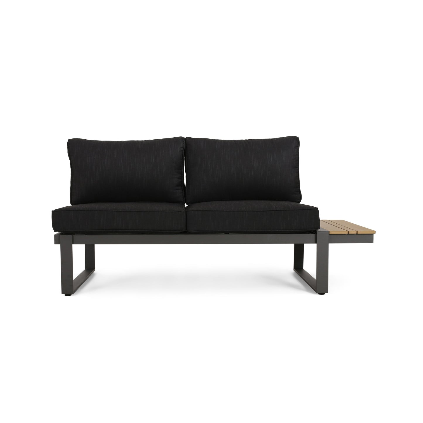 Outdoor Sectional Set Aluminum Acacia Wood Dark Gray 5 Piece Seats 5