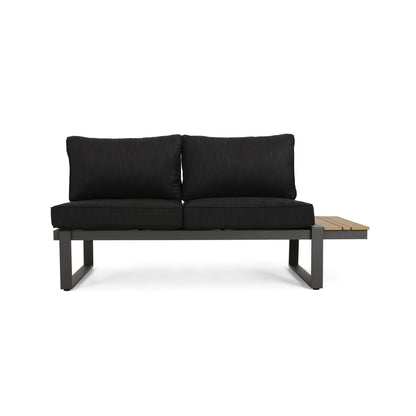 Outdoor Sectional Set Aluminum Acacia Wood Dark Gray 5 Piece Seats 5