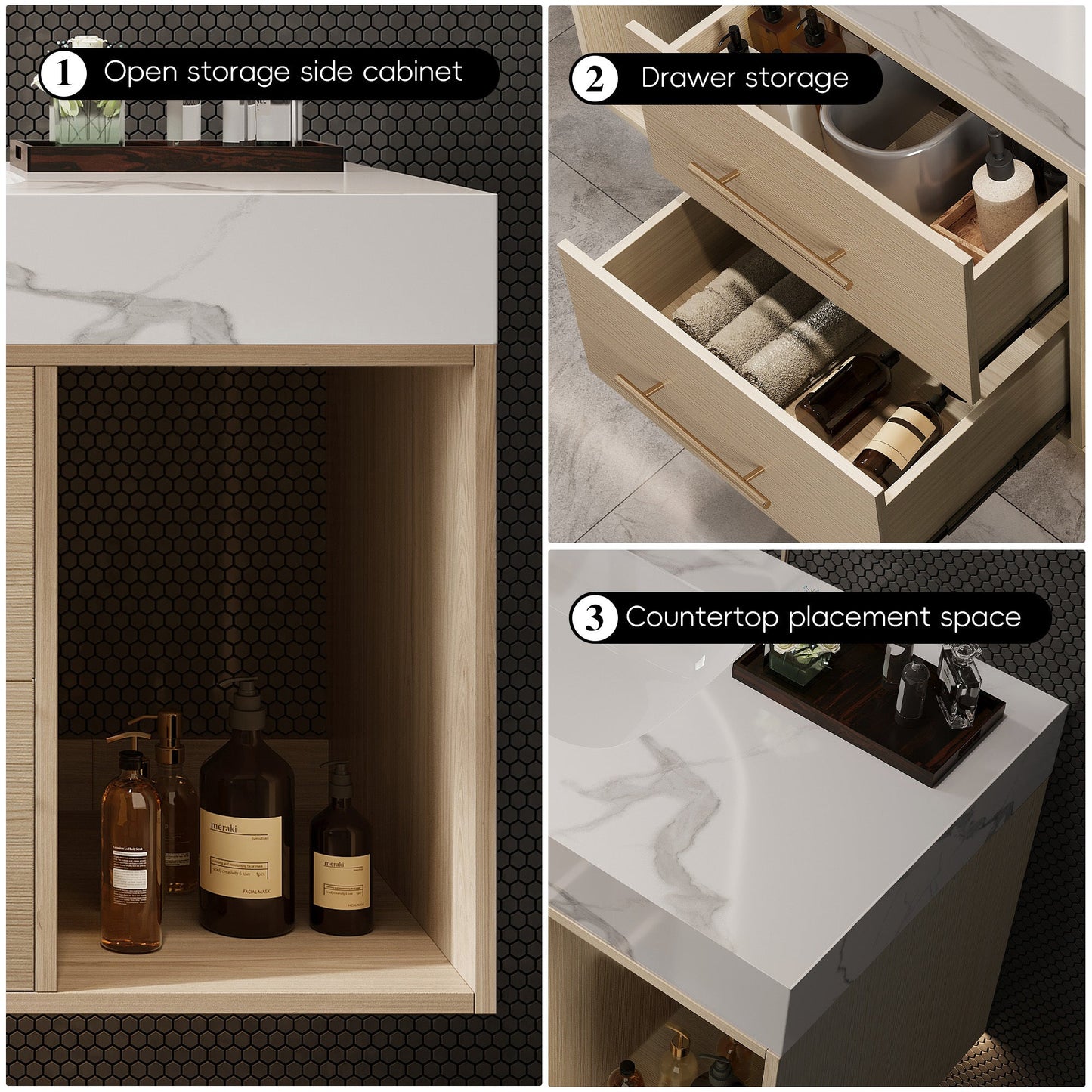 39.4'' Floating Bathroom Vanity with Ceramic Sink, 2 Soft Close Drawers