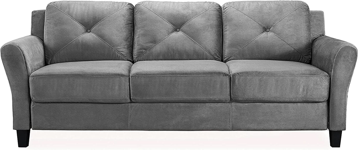 Harrington Grey Sofa Button Tufted Rolled Arm With Plush Cushions