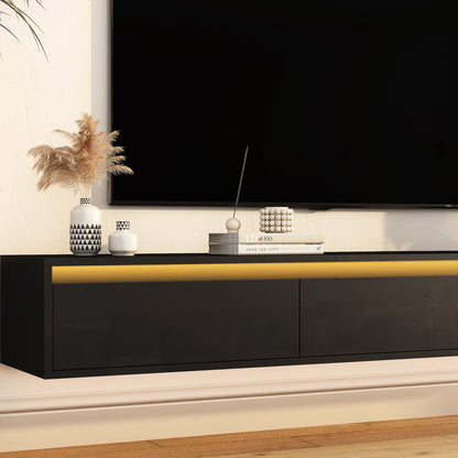 TV Stand Wall-Mounted Floating LED Black MDF 3 AC 2 USB Fits 65 In TV