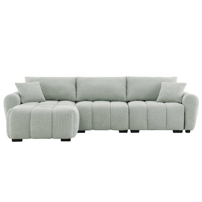 Sectional Sofa L-Shape Boucle Light Green 4 Seat Ottoman 110 In