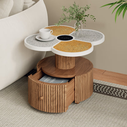 Four-Leaf Clover Side Table, Accent Table with Wood-Grain Base, Storage