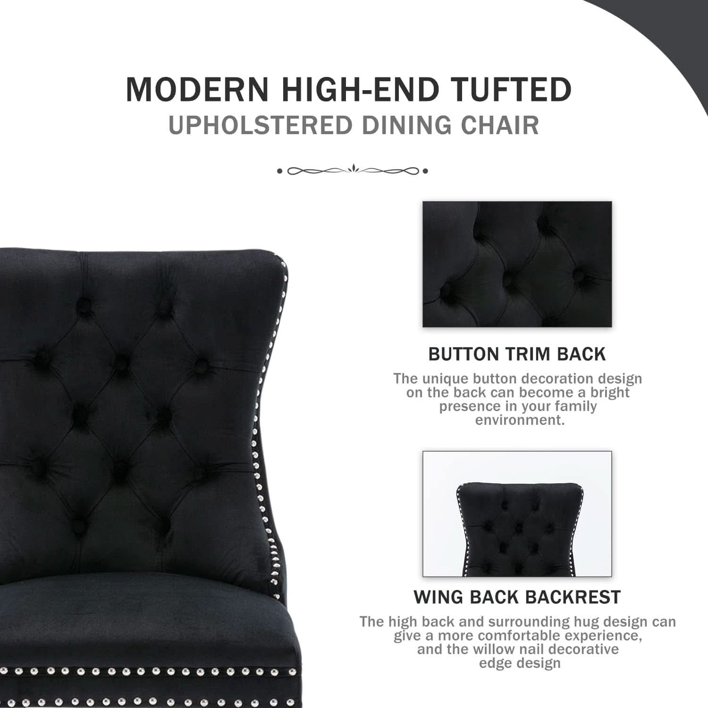 Velvet Dining Chairs Black Tufted Upholstered Set 4