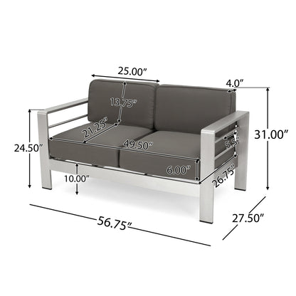 Outdoor Loveseat Aluminum Khaki Water-Resistant Cushion 56.75x27.5 In 600 LB