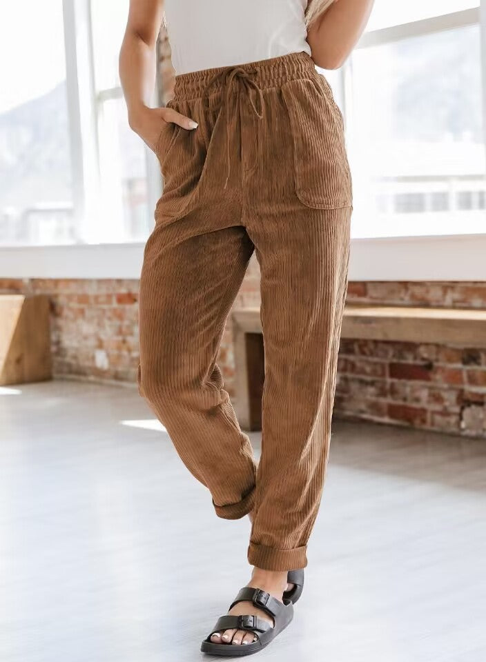 European And American Casual Pants Fashion Solid Color Corduroy Wide-leg Pants Women's Pants