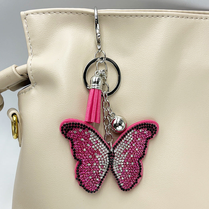 Diamond-Encrusted Butterfly Keychain Fashionable Tassel Bag Charm
