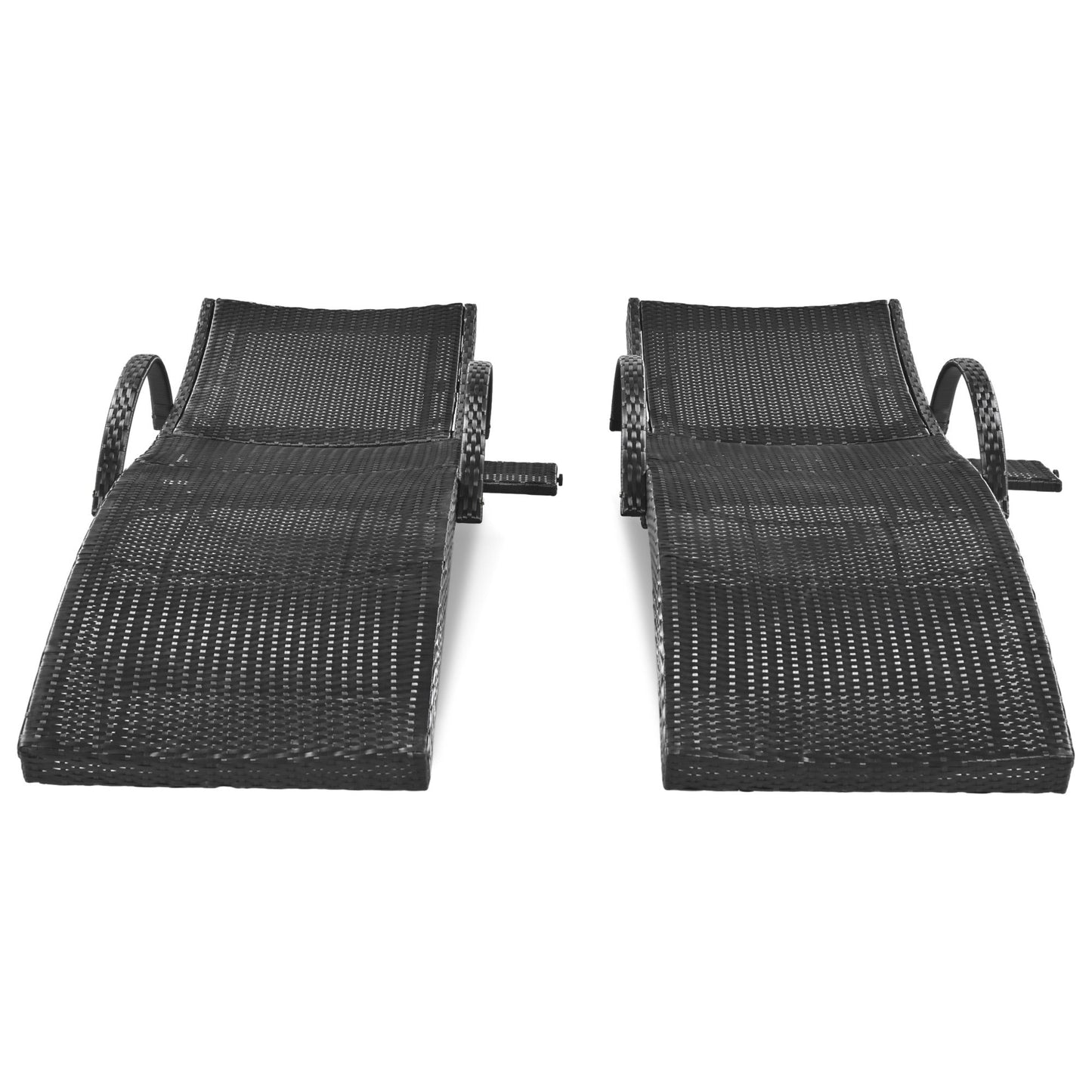 2-Piece Wicker Chaise Lounge Set w/ Pull-Out Table 5-Position 470lb