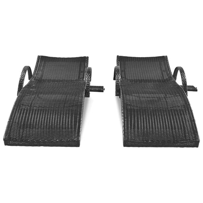 2-Piece Wicker Chaise Lounge Set w/ Pull-Out Table 5-Position 470lb
