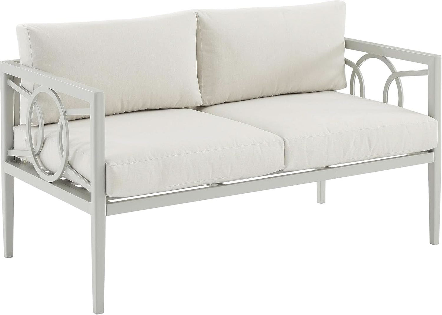 2 Piece Outdoor Coffee Table And Loveseat Set Gray Frame Creme Cushions
