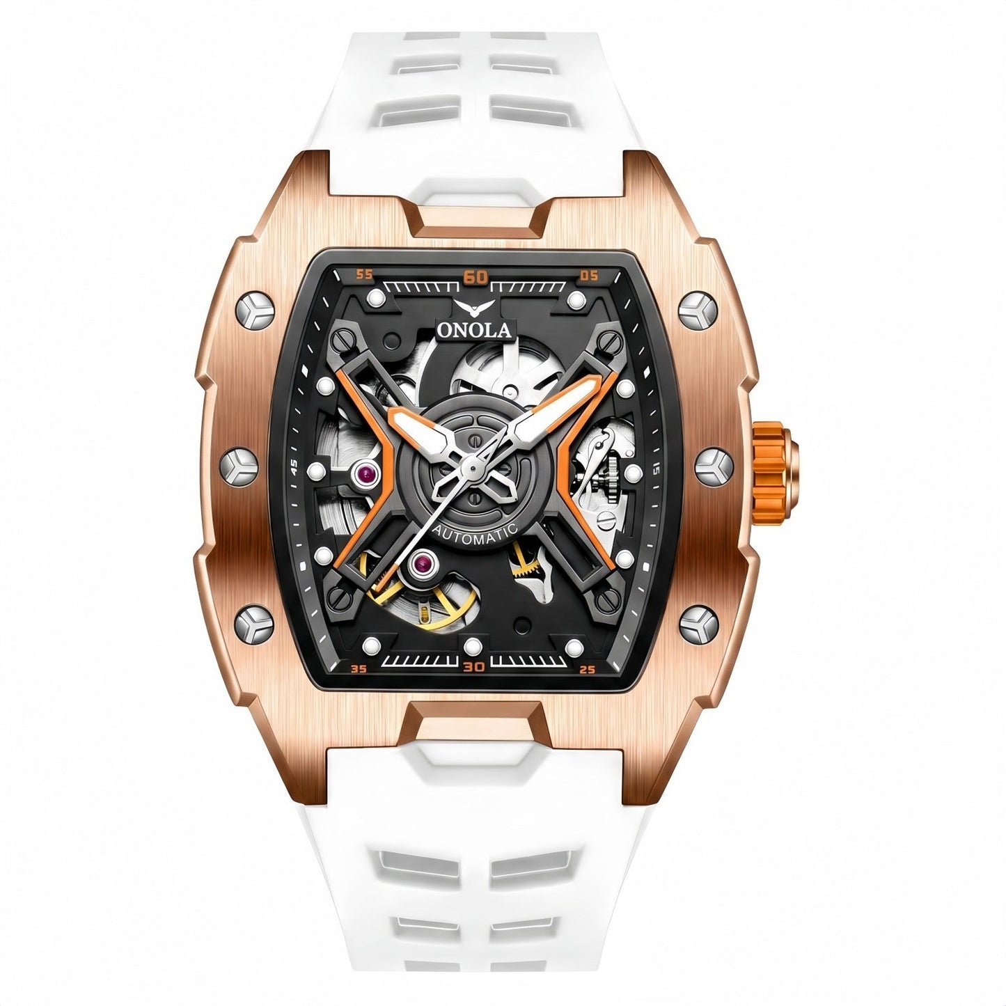 Fully Automatic Mechanical Mens Watch With A Silicone Strap And Water Resistance
