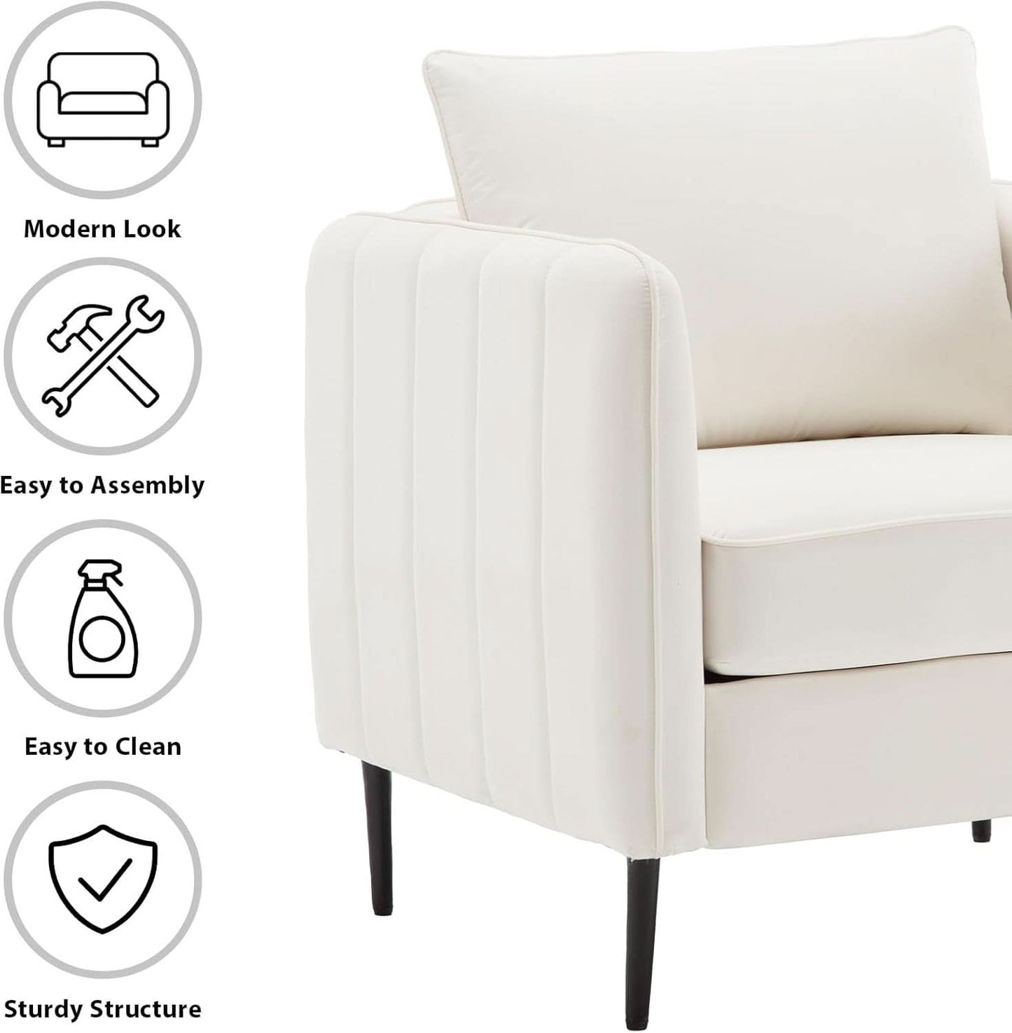 Soft Modern Velvet Accent Chair With Square Arm Beige
