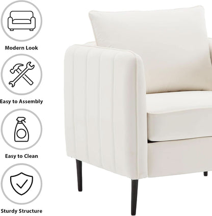 Soft Modern Velvet Accent Chair With Square Arm Beige
