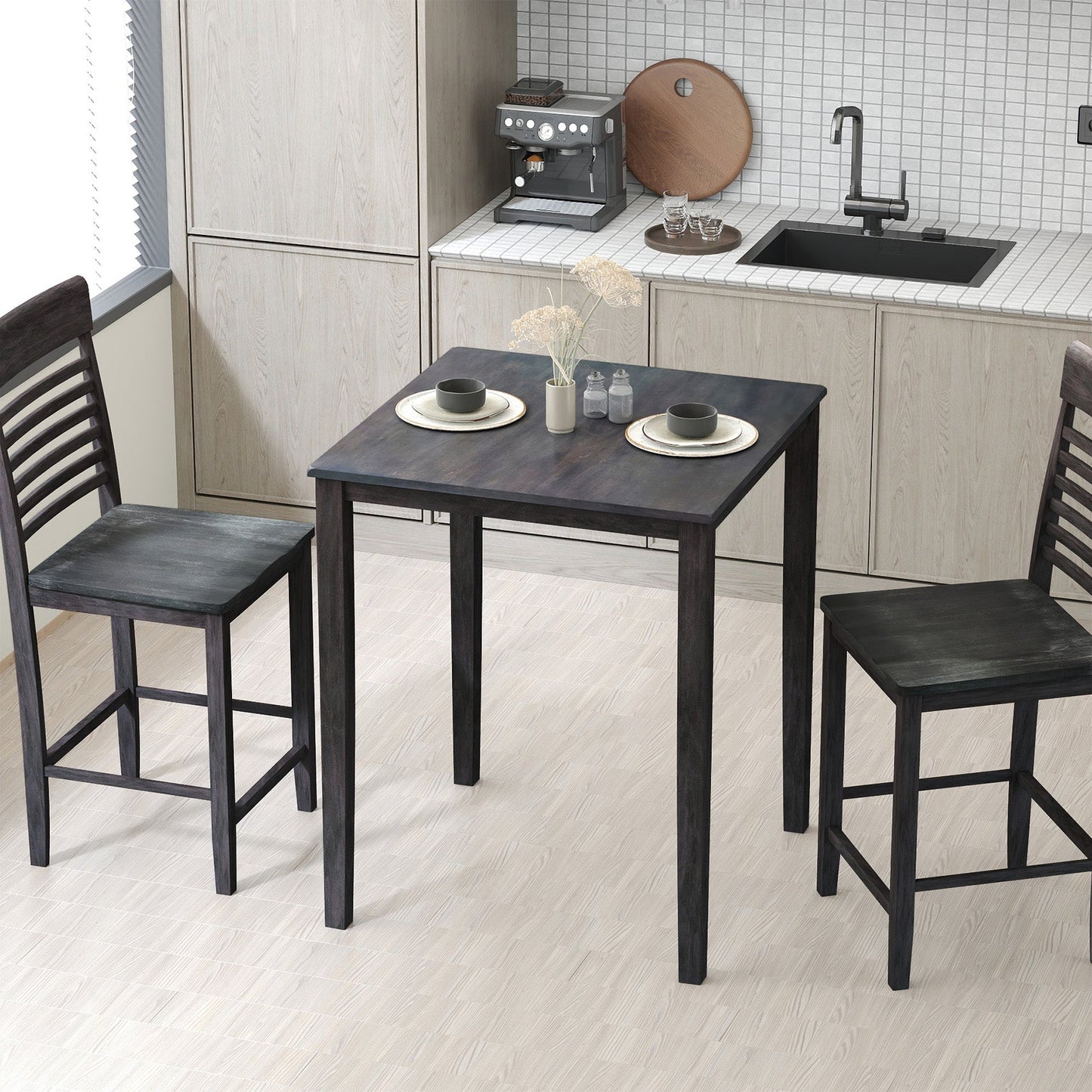 Square Dining Table with Solid Wood Frame for 4-Person