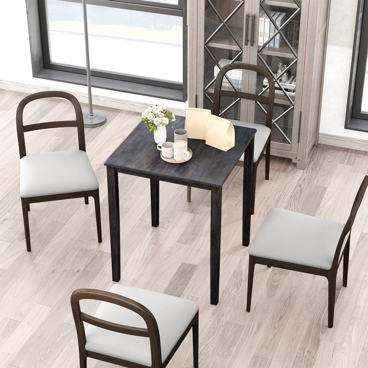 Square Dining Table with Solid Wood Frame for 4-Person
