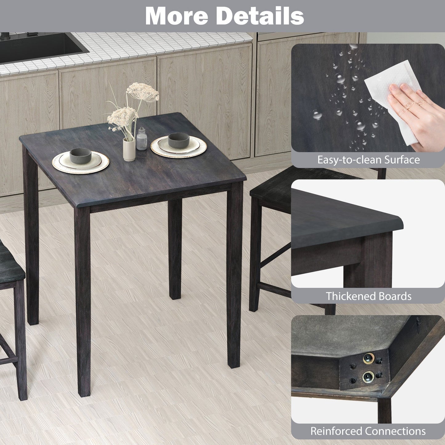 Square Dining Table with Solid Wood Frame for 4-Person