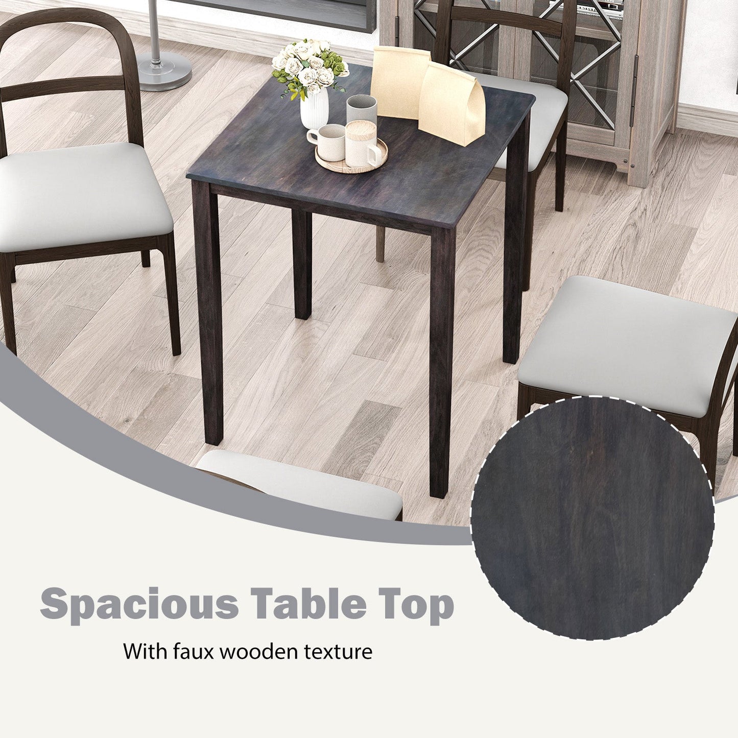Square Dining Table with Solid Wood Frame for 4-Person