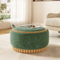 29 Inch Round Storage Ottoman Solid Rubberwood Legs Chenille, Green