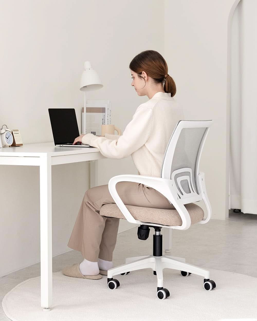 Ergonomic Beige Office Chair With Adjustable Lumbar Support