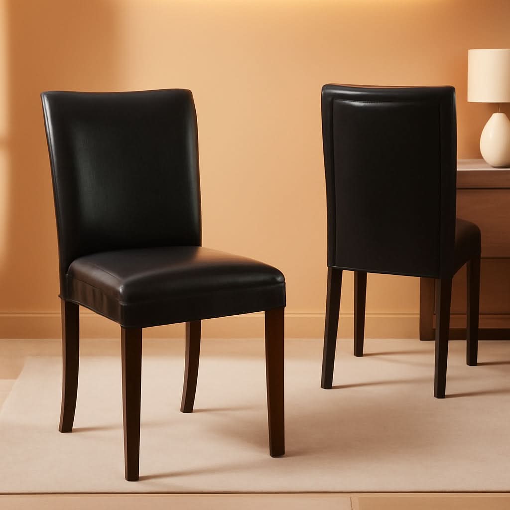 Parsons Dining Chair Black Faux Leather Modern Style