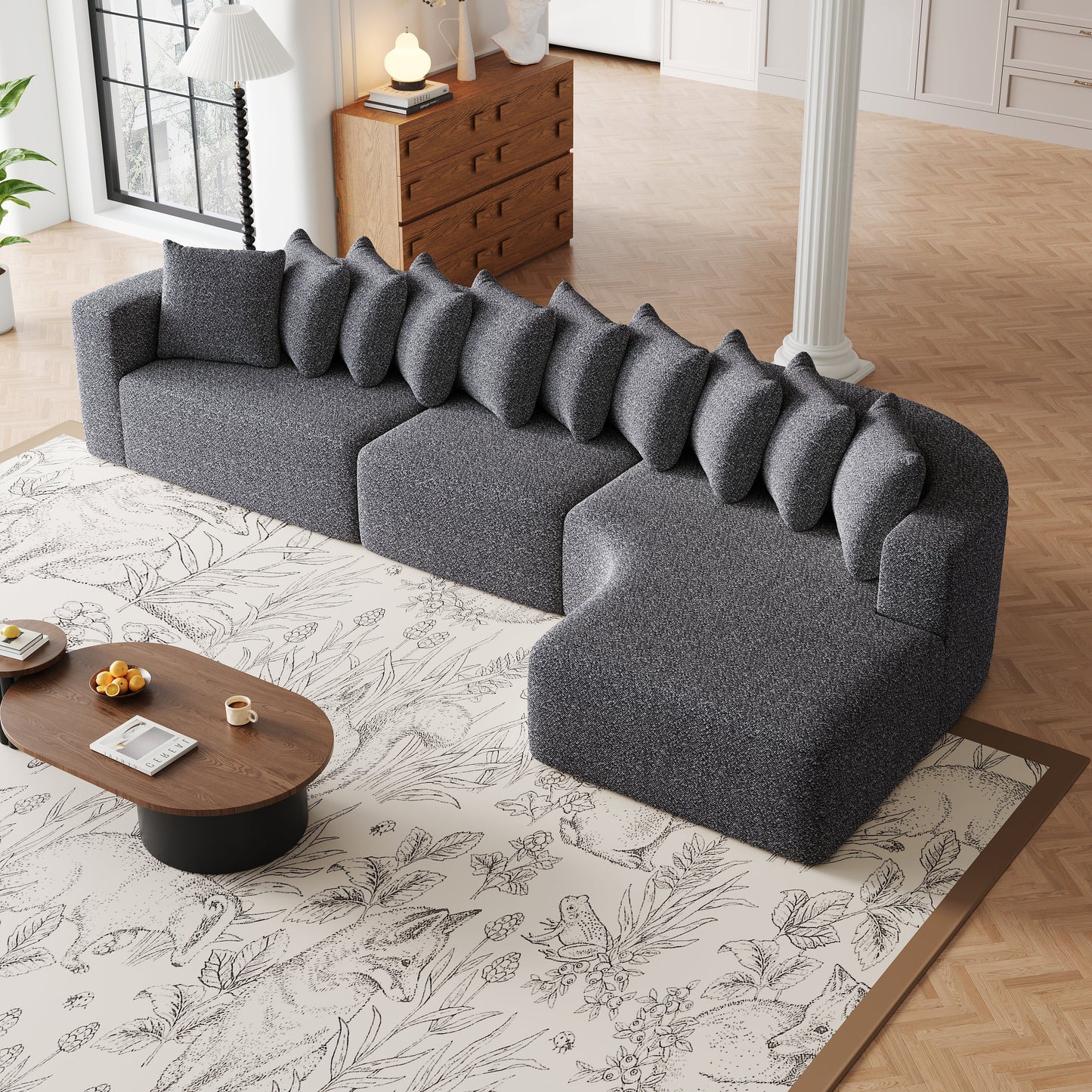 Cloud Sectional Sofa 131" Gray Chenille 3-Seat Right Chaise