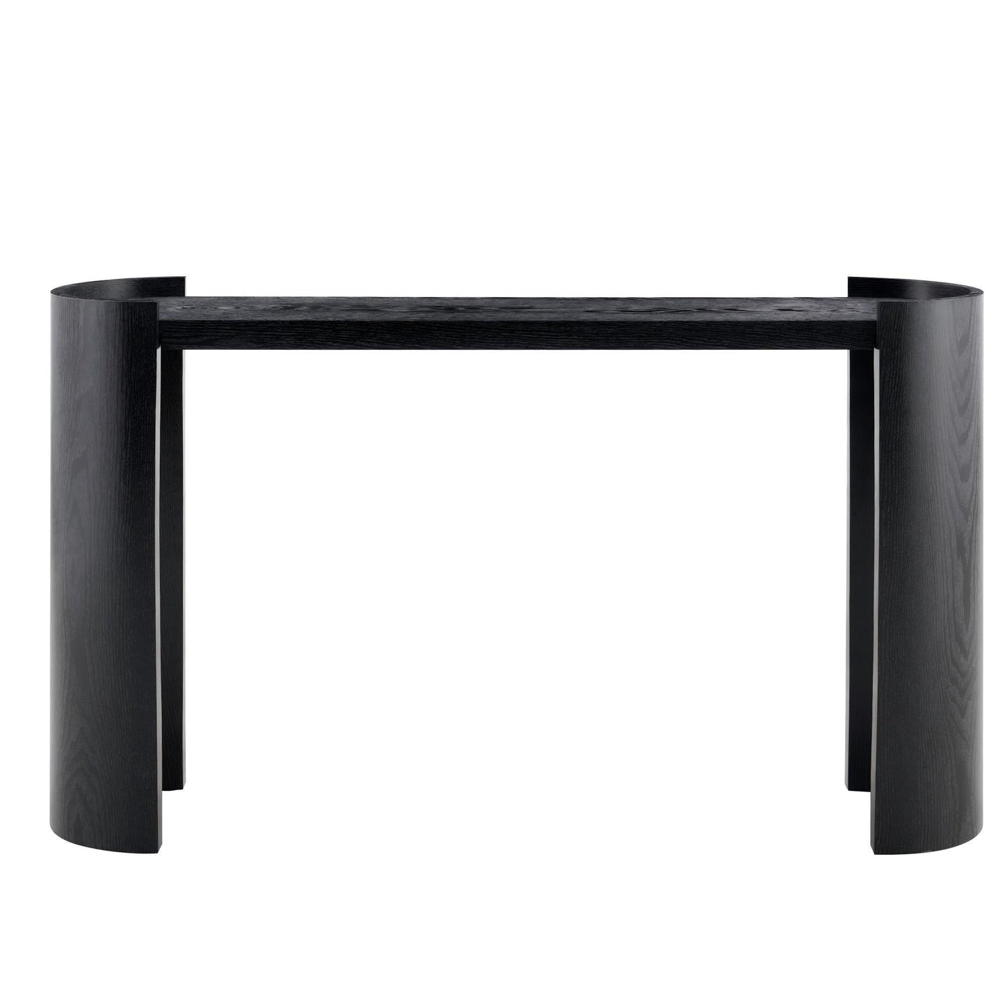 Black Curved Foyer Table, Wood Grain Minimalist Entrance Side Table