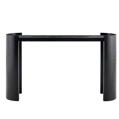 Black Curved Foyer Table, Wood Grain Minimalist Entrance Side Table