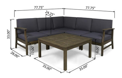 Outdoor Sectional Set Acacia Wood Dark Gray Cushion 6 Piece Seats 5