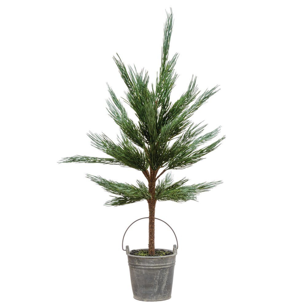 Faux Pine Tree in Cement Pot