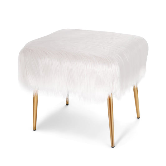 Faux Fur Vanity Stool with Golden Metal Legs for Makeup Room