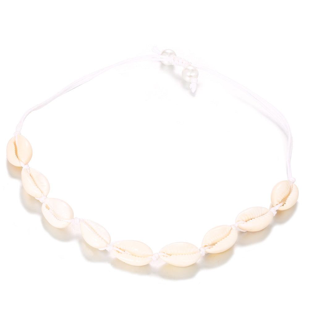 Beach-style 8-shell Hand-woven Pearl-white Ankle Bracelet