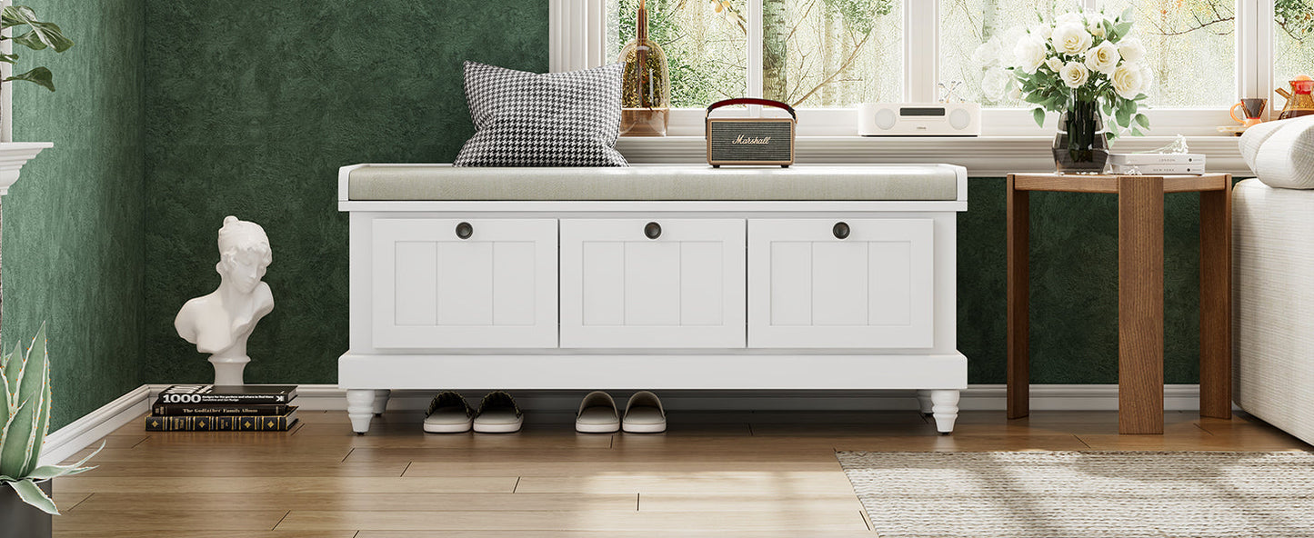 Entry Bench Fluted MDF White Cushioned Seat 3 Drawers 44x16x19