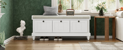 Entry Bench Fluted MDF White Cushioned Seat 3 Drawers 44x16x19