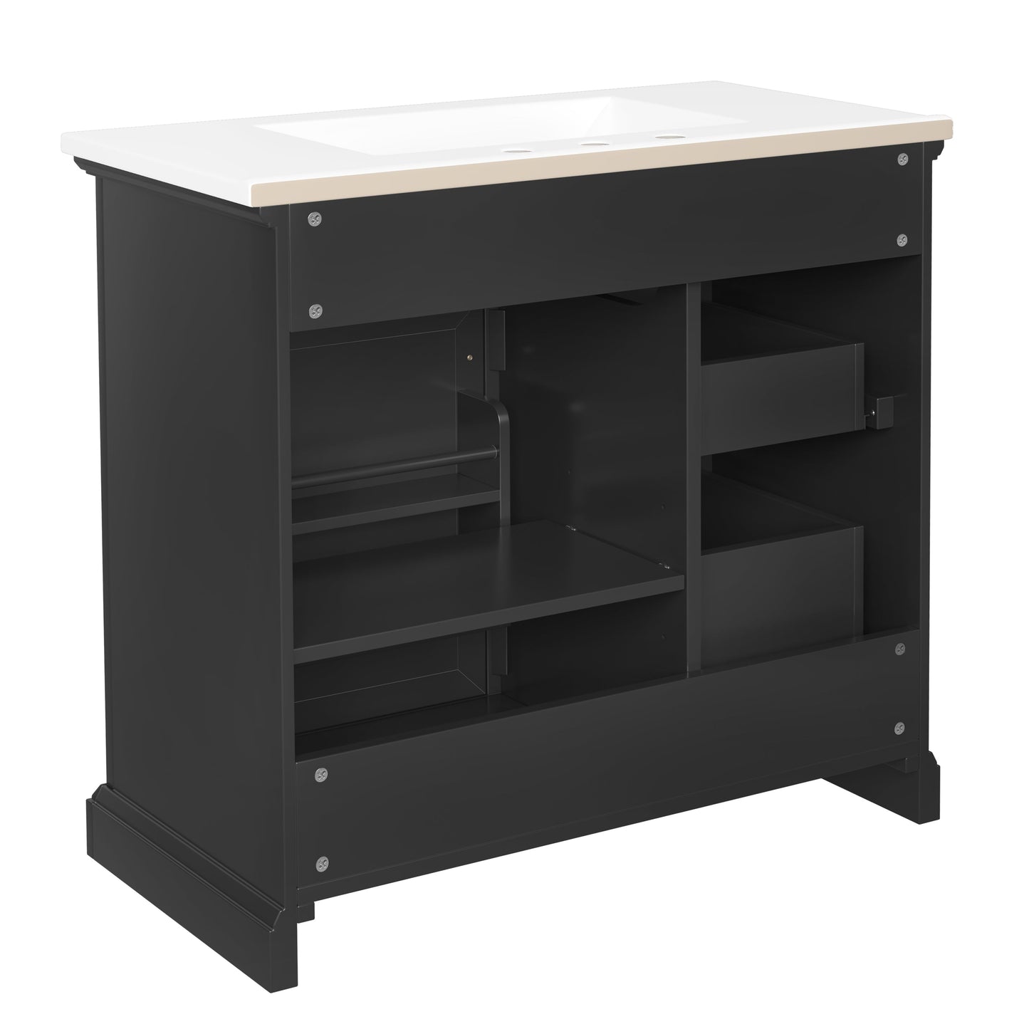 36-Inch Bathroom Vanity with Ceramic Sink Top, 4 Drawers and 1 Soft-Close Door