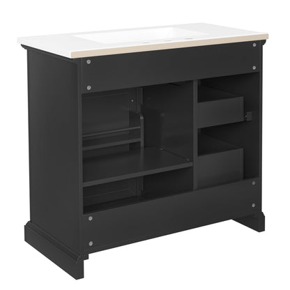 36-Inch Bathroom Vanity with Ceramic Sink Top, 4 Drawers and 1 Soft-Close Door