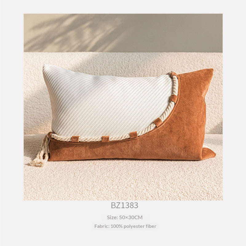 Wabi-sabi-style Cushion In Coffee And Off-white Cotton-linen Throw Pillow