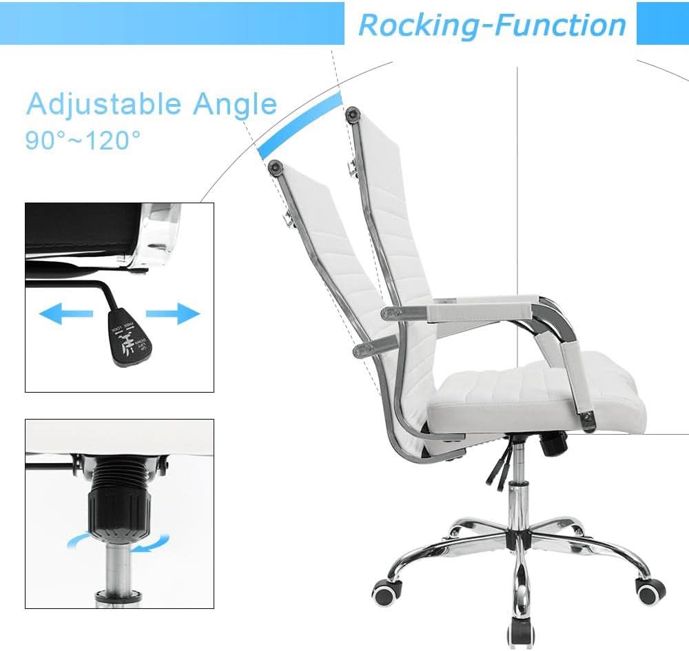 White PU Leather Office Chair With Adjustable Armrests