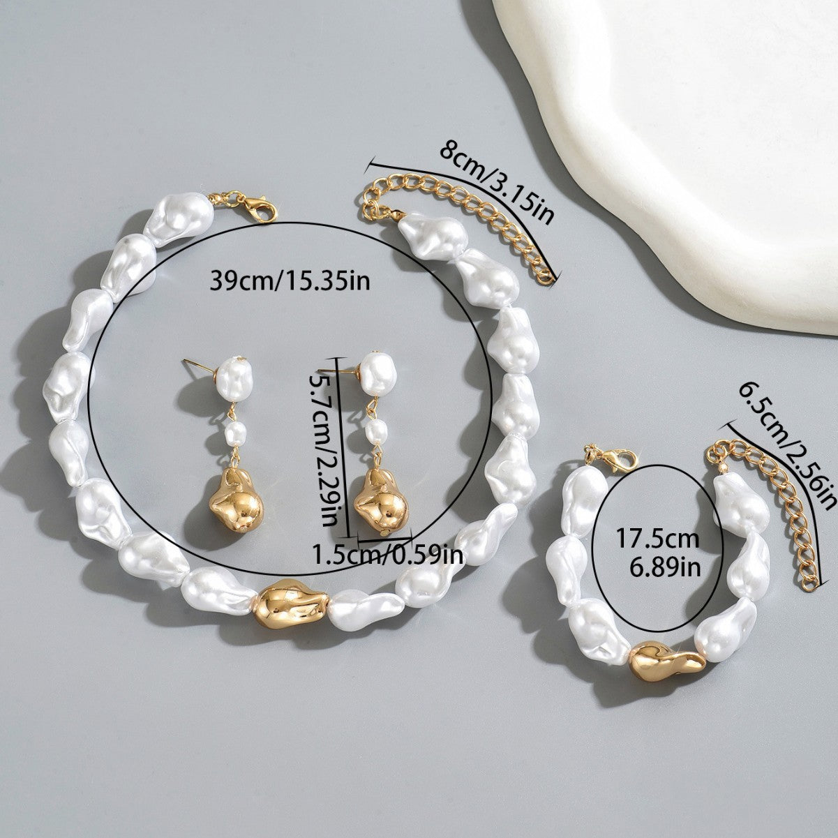 Cross-border European American Vintage Jewelry Set, Baroque Faux Pearl Necklace & Bracelet Matching Premium Versatile Earrings, Daily Women Fashion Ornaments