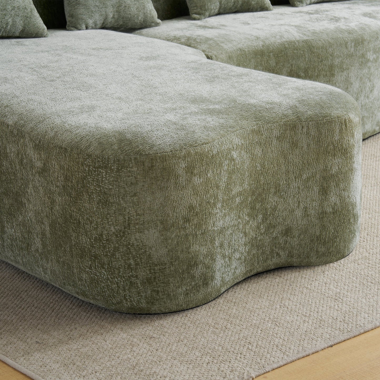 Sectional Sofa L-Shape Chenille Green 4 Seat 104