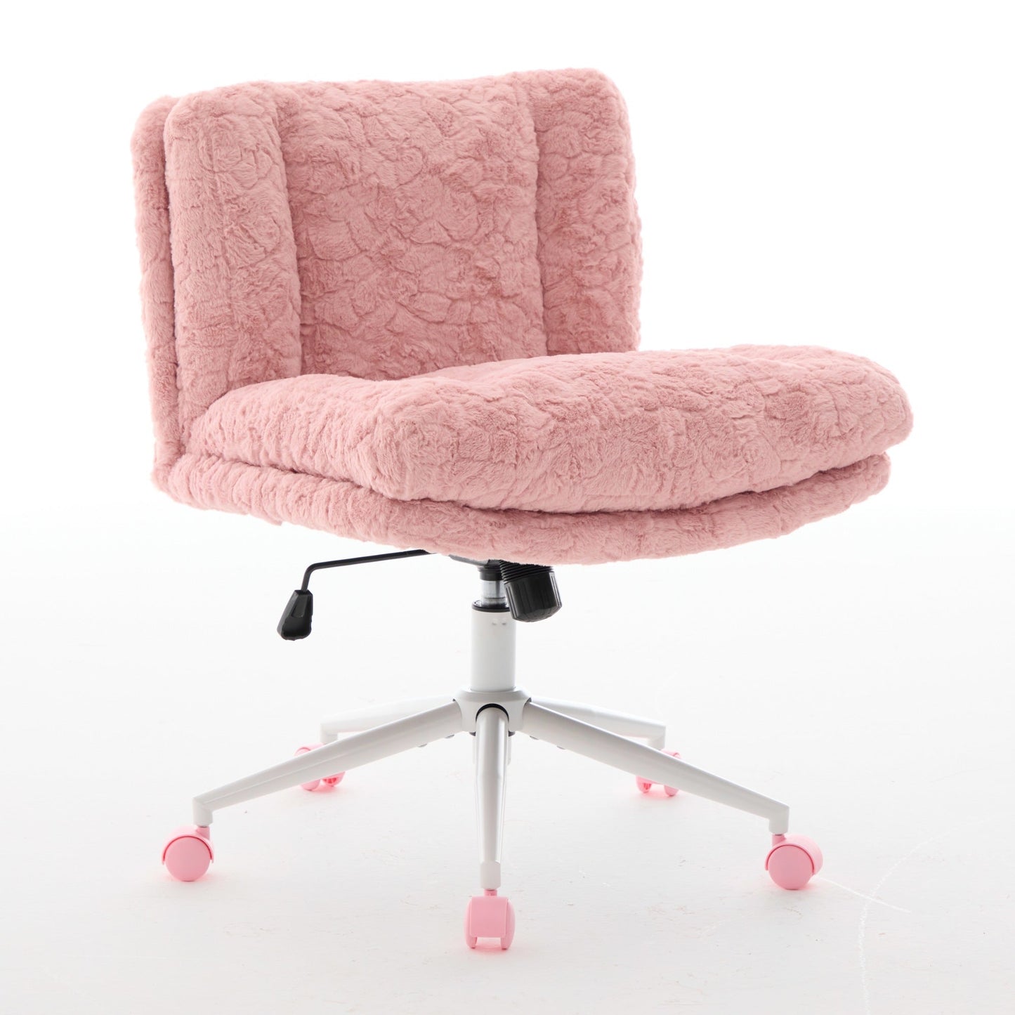Swivel Chair Faux Alpaca Pink Wide 26.4 In Seat 360 Degree Height Adjust