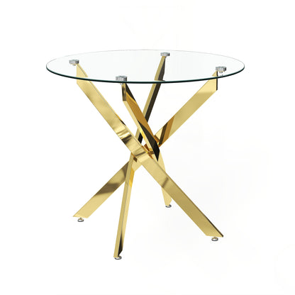 Round Glass Dining Table Set for 4, 35.5' Glass Dining Table with Gold Legs,