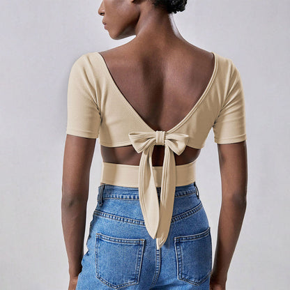 Cropped Midriff-baring Design Short-sleeve Top