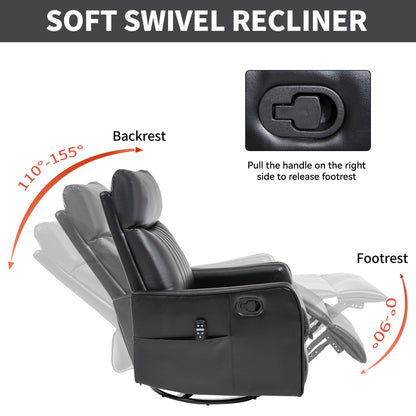 Recliner Chair Swivel Rocker Faux Leather Black Heat Massage