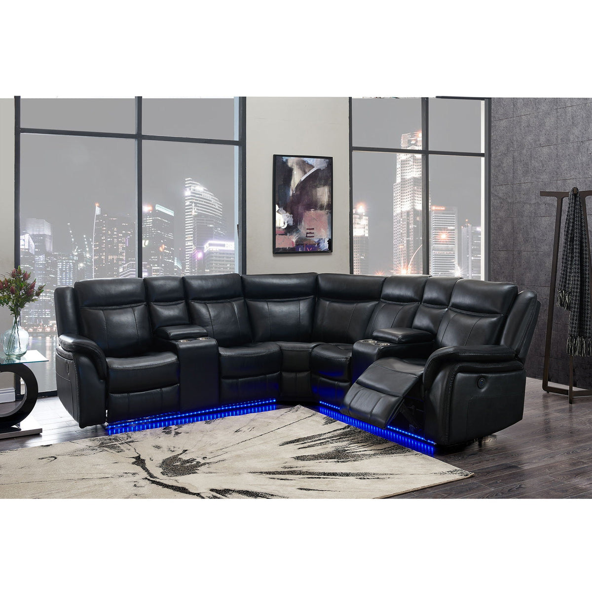 Jupiter - Leather Sectional - Black