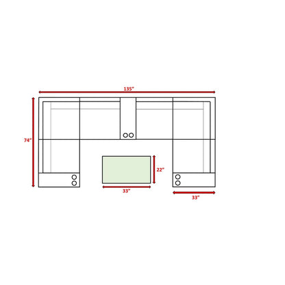Outdoor Sectional Set HDPE Wicker Aluminum Gray 10 Piece 135 x 74 In