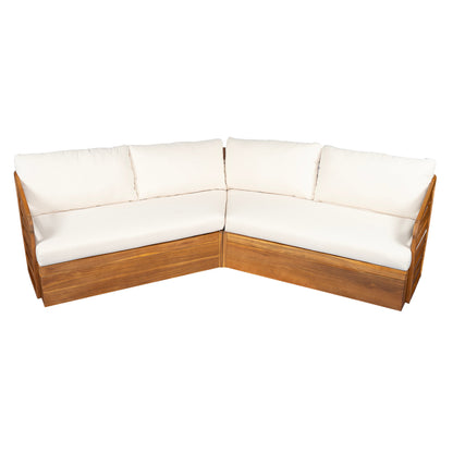 Outdoor Sectional Set Acacia Wood Teak Beige V-Shape 2 Piece 800 LB