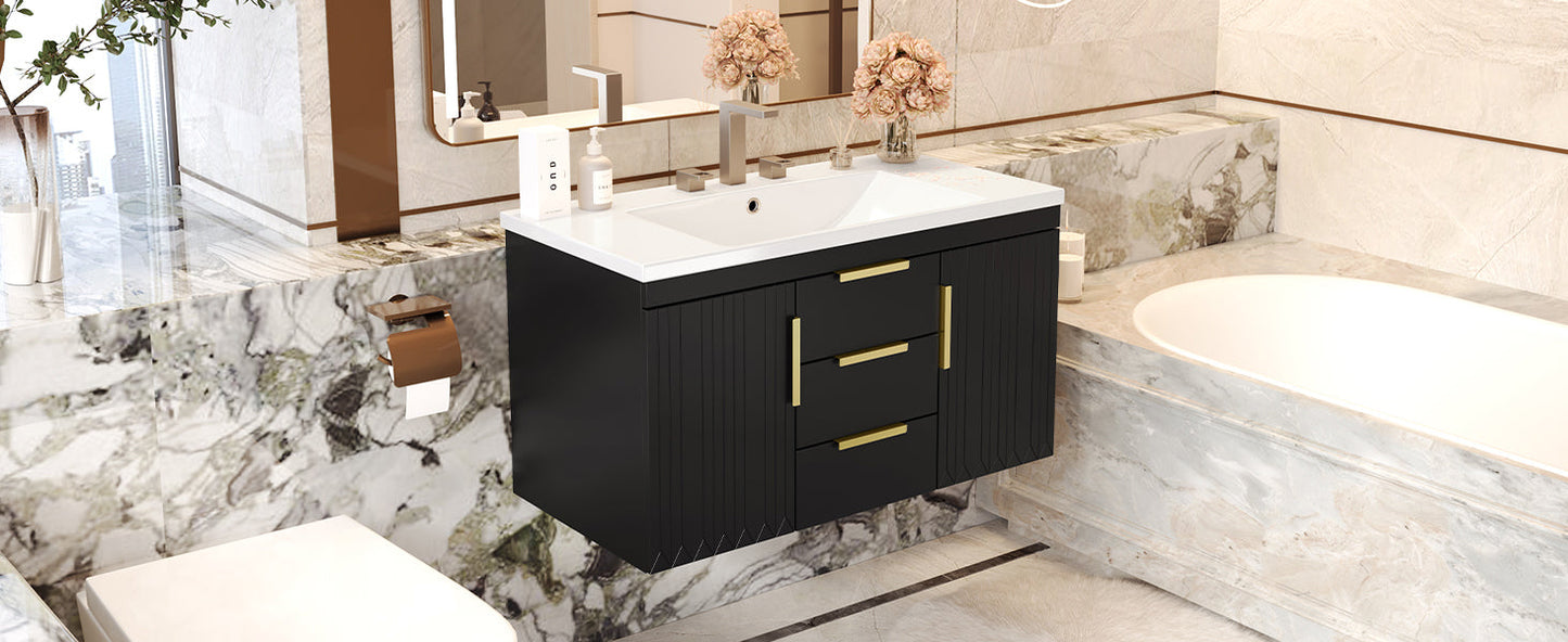36'' Wall Mounted Bathroom Vanity with Resin Sink and 2 Drawers
