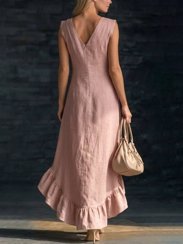 Full Size V-Neck Ruffle Hem High-Low Dress Plus Size
