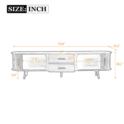 TV Stand Mid-Century Dark Brown Solid Wood Sliding Door Fits 80 In TV 70.8 In
