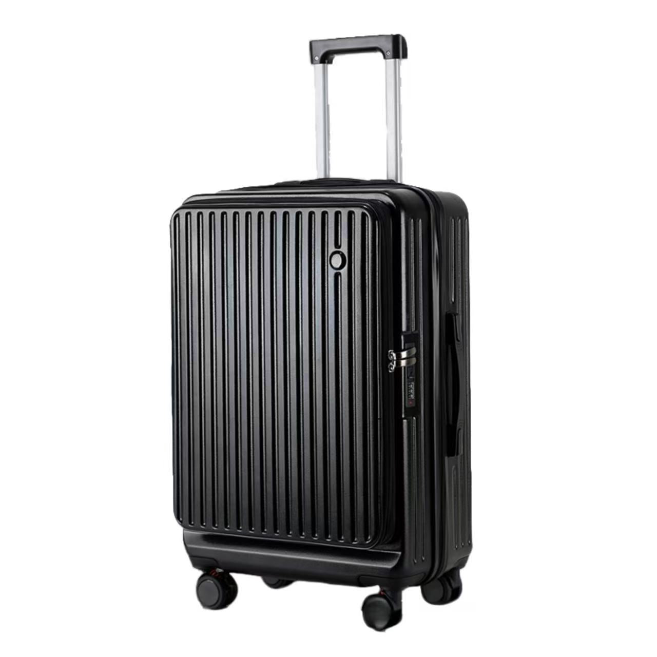 Front Opening Expandable Carry On Luggage, Large And Medium Sized Cabin Bag, Made Of Alloy Material, TSA Lock, USB Charging Port, Foldable Cup Holder
